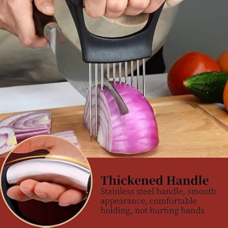 حامل بصل من الستانلس ستيل، قطاعة الفواكه والخضروات واللحوم والطماطم، قطاعة ومقشرة مع 10 شوكات عملية، ادوات مطبخ ادوات طبخ امنة - Image 4